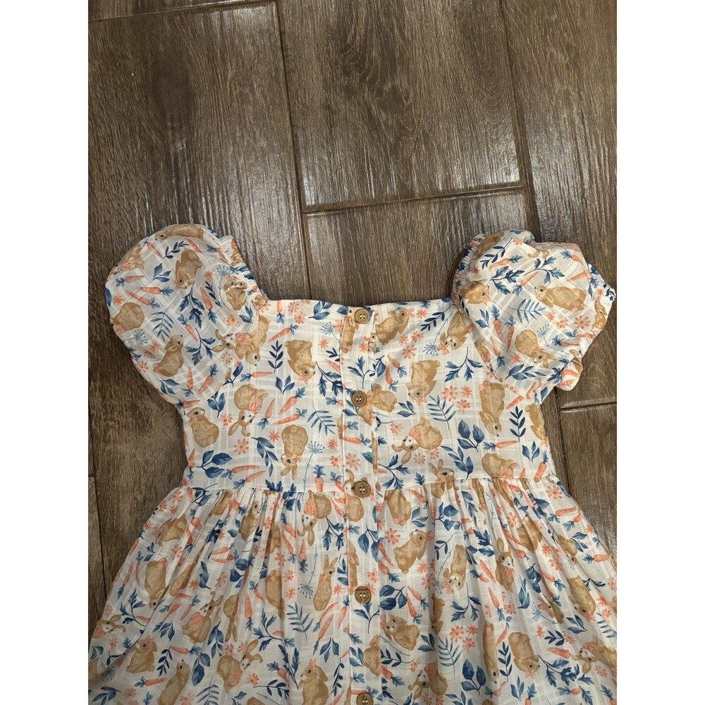 Girls Easter Bunny Dress Size 7 Cynthia Rowley Puff Sleeves Peach & White EUC‎